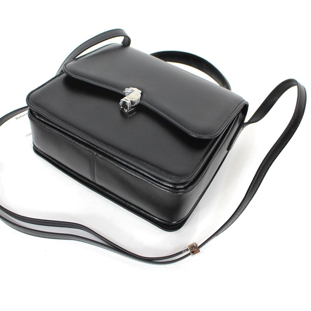 Reformation Monica Black Leather Crossbody Bag Silver Hardware Top Handle NEW - Picture 5 of 9
